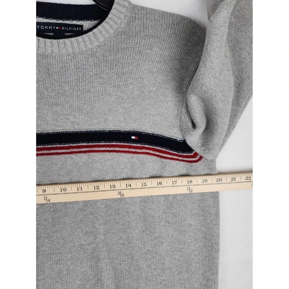 Tommy Hilfiger Sweater Mens M Grey Long Sleeve Cotton/Wool Blend Crew Neck EUC
